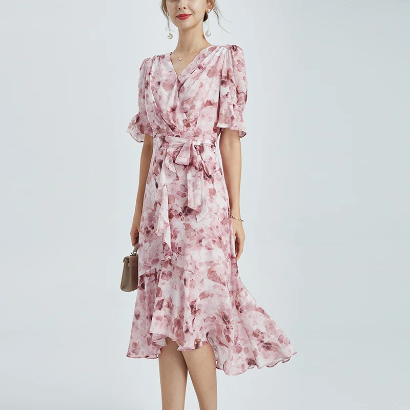 Elegant Puff Sleeve Floral Dress Summer
