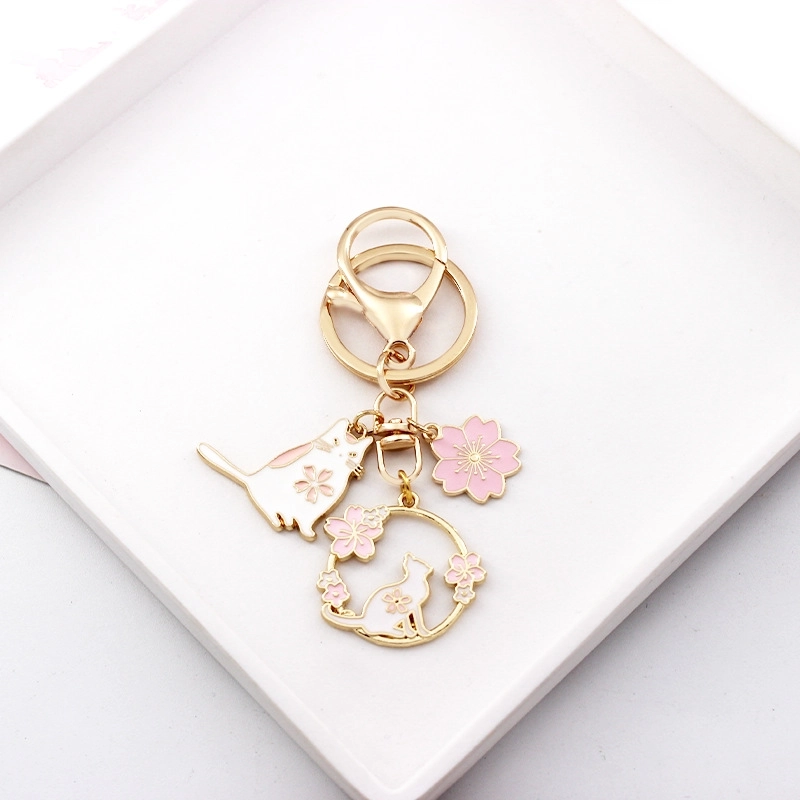 Cute Rabbit Cherry Blossom Cat Zinc Alloy Unisex Keychain