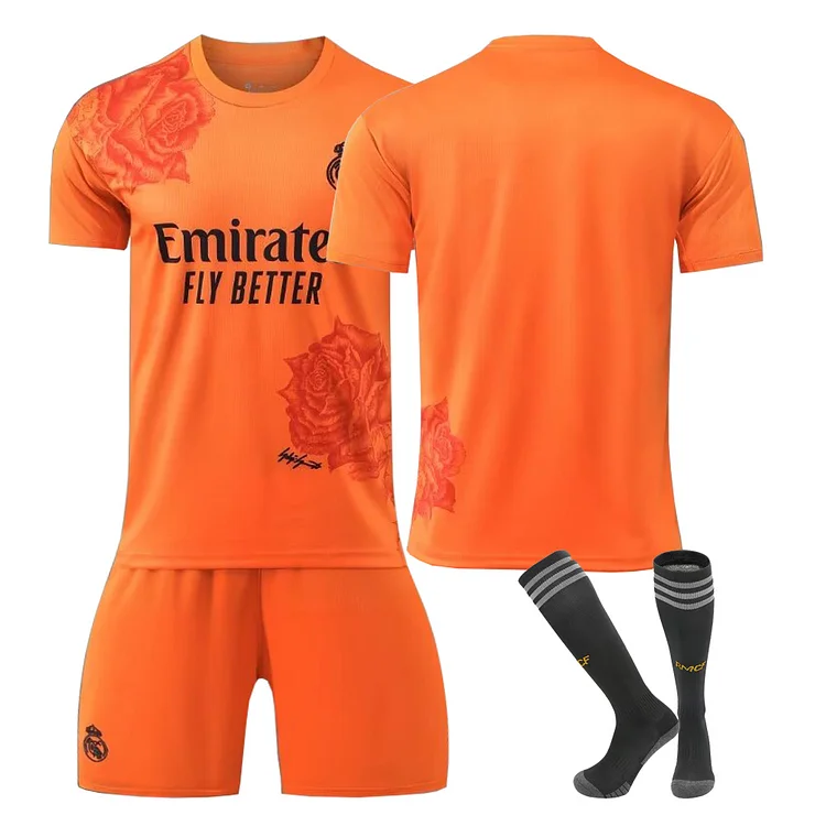 24/25 Real Madrid Y3 Co Branded Orange Football Jersey Traning Set 