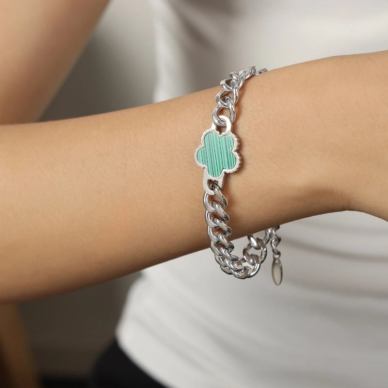 Casual Minimalist Flower Titanium Steel Acrylic Turquoise Shell 18K Gold Plated Plating Inlay Bracelets Necklace