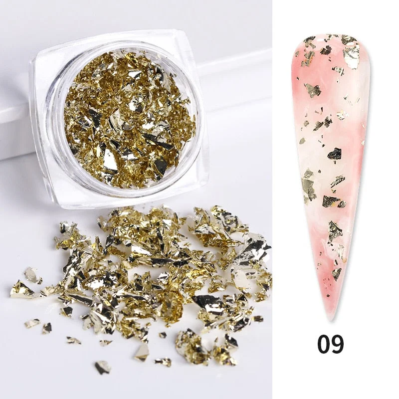 6 Grids Sparkly Foil Nails Sequins Irregular Aluminum Gold Red Summer Design Set  Mirror Chrome Glitter Flakes Gel DIY Manicure-Nail Inspo