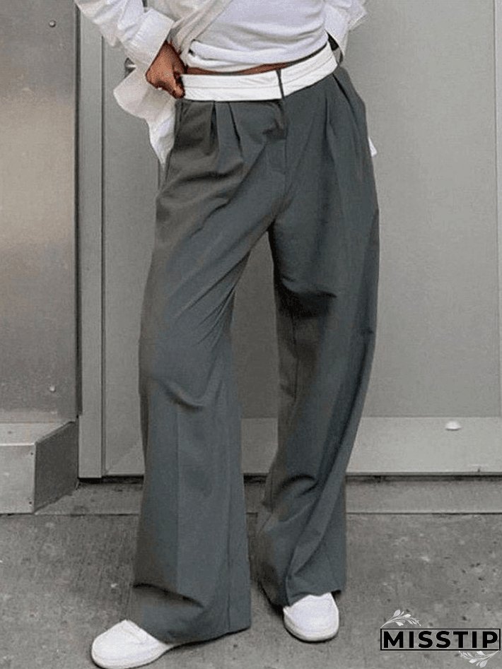 Contrast Waist Vintage Tailored Pants