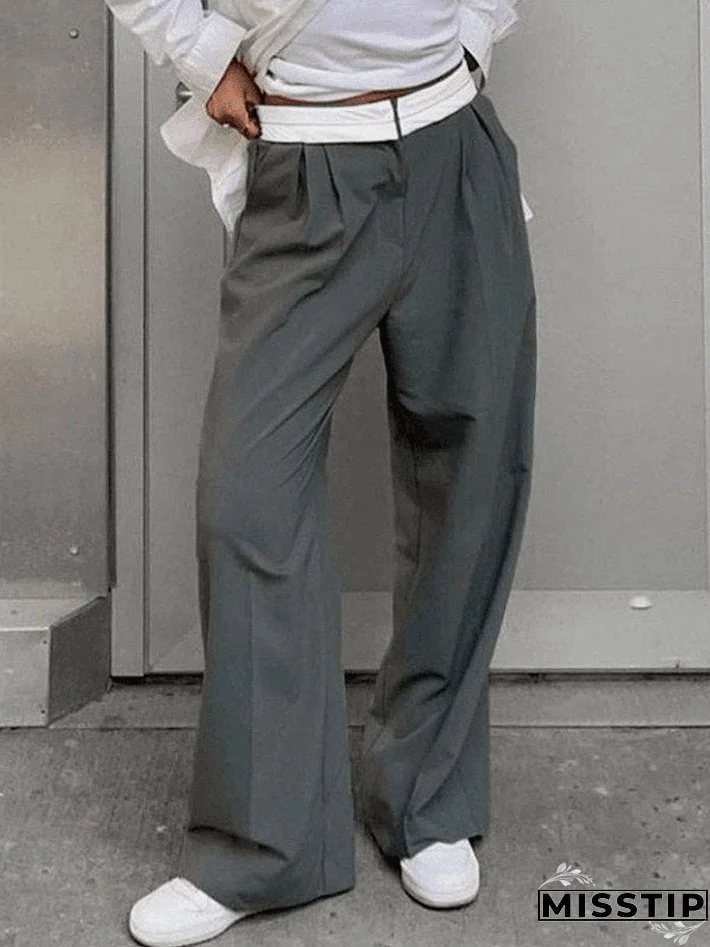 Contrast Waist Vintage Tailored Pants