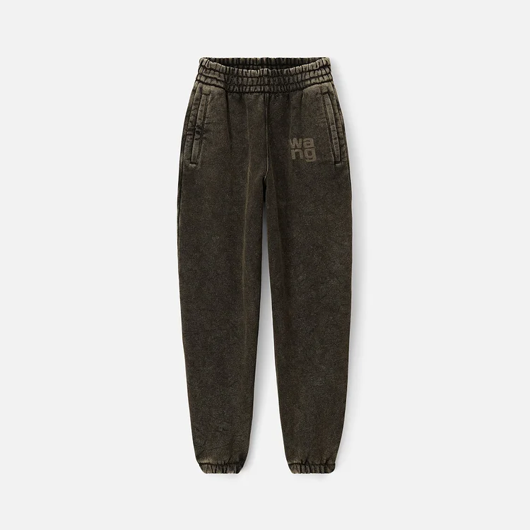 T by Alexander Wang Glitter Essential Terry Sweatpant with Puff Logo - Army Green
