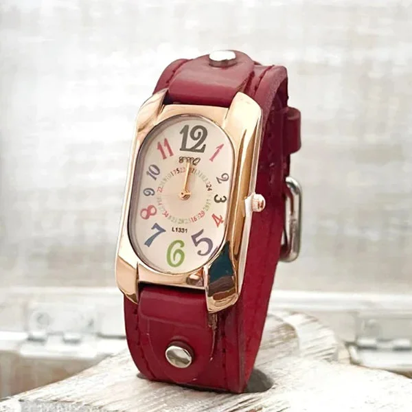  Vintage Leather Quartz Stone Women's Watch