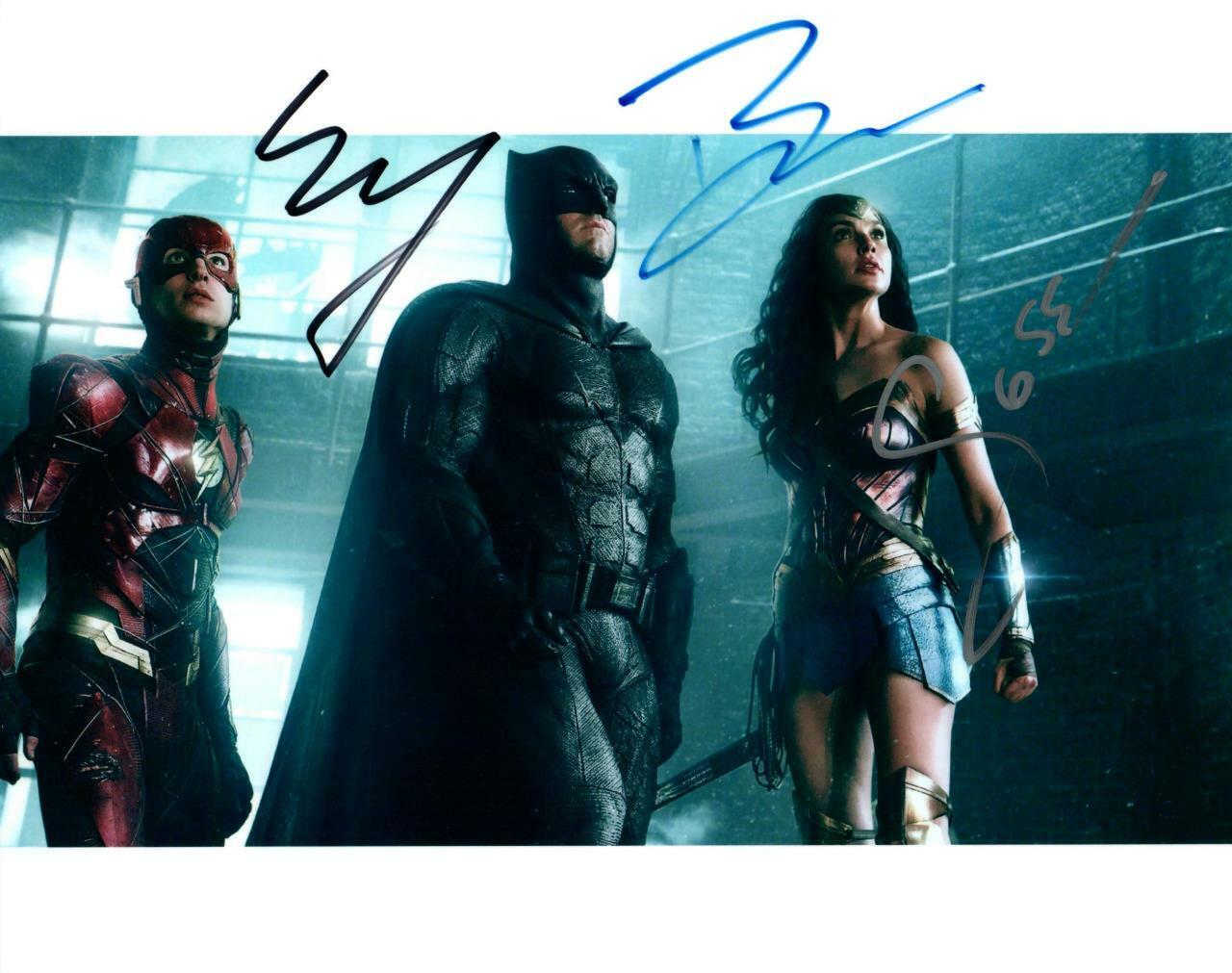 Ezra Miller Gal Gadot Ben Affleck Signed 8x10 Picture Autographed Photo Poster painting with COA