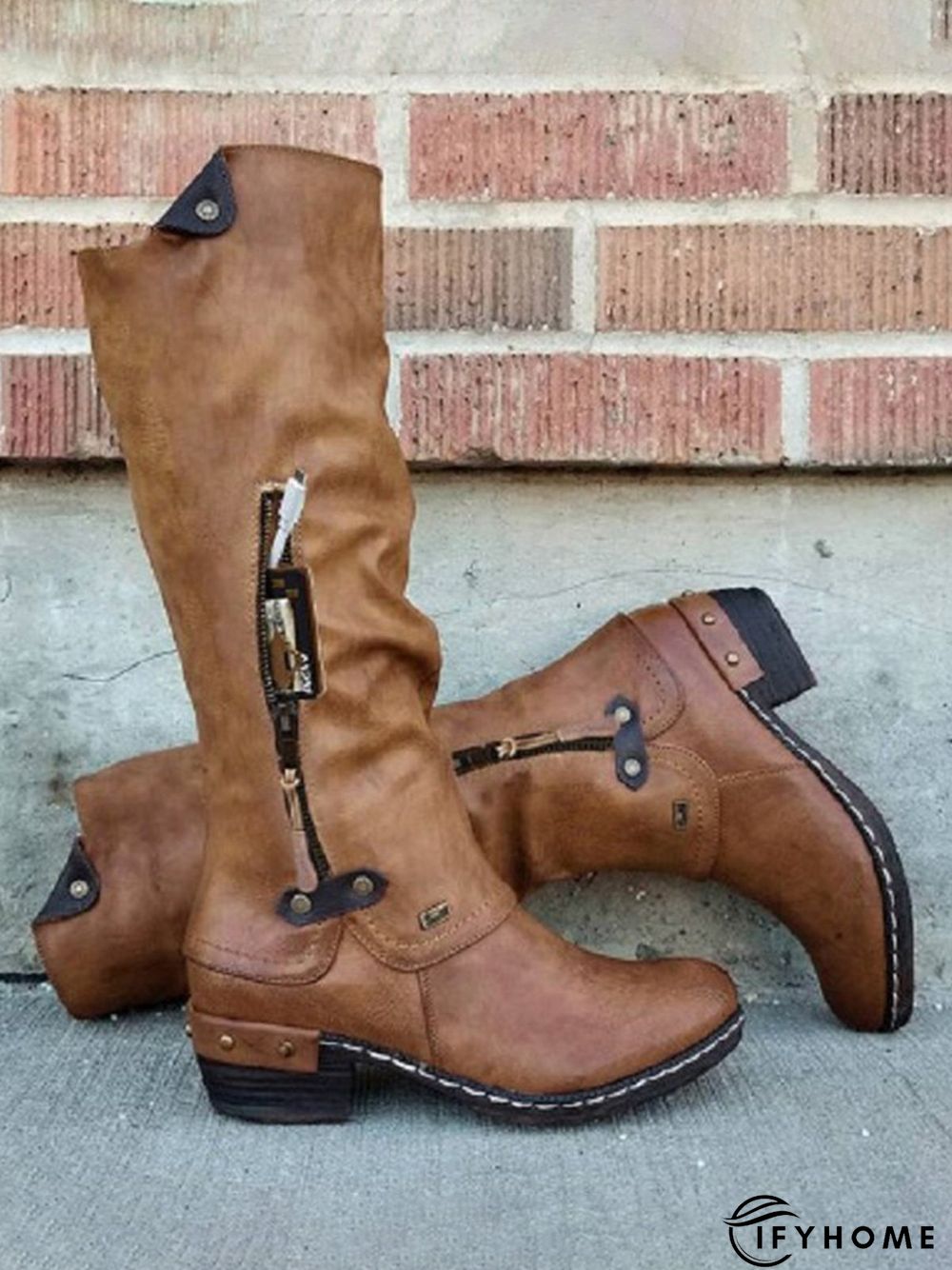 Vintage Casual Pleated Zip Riding Boots | IFYHOME