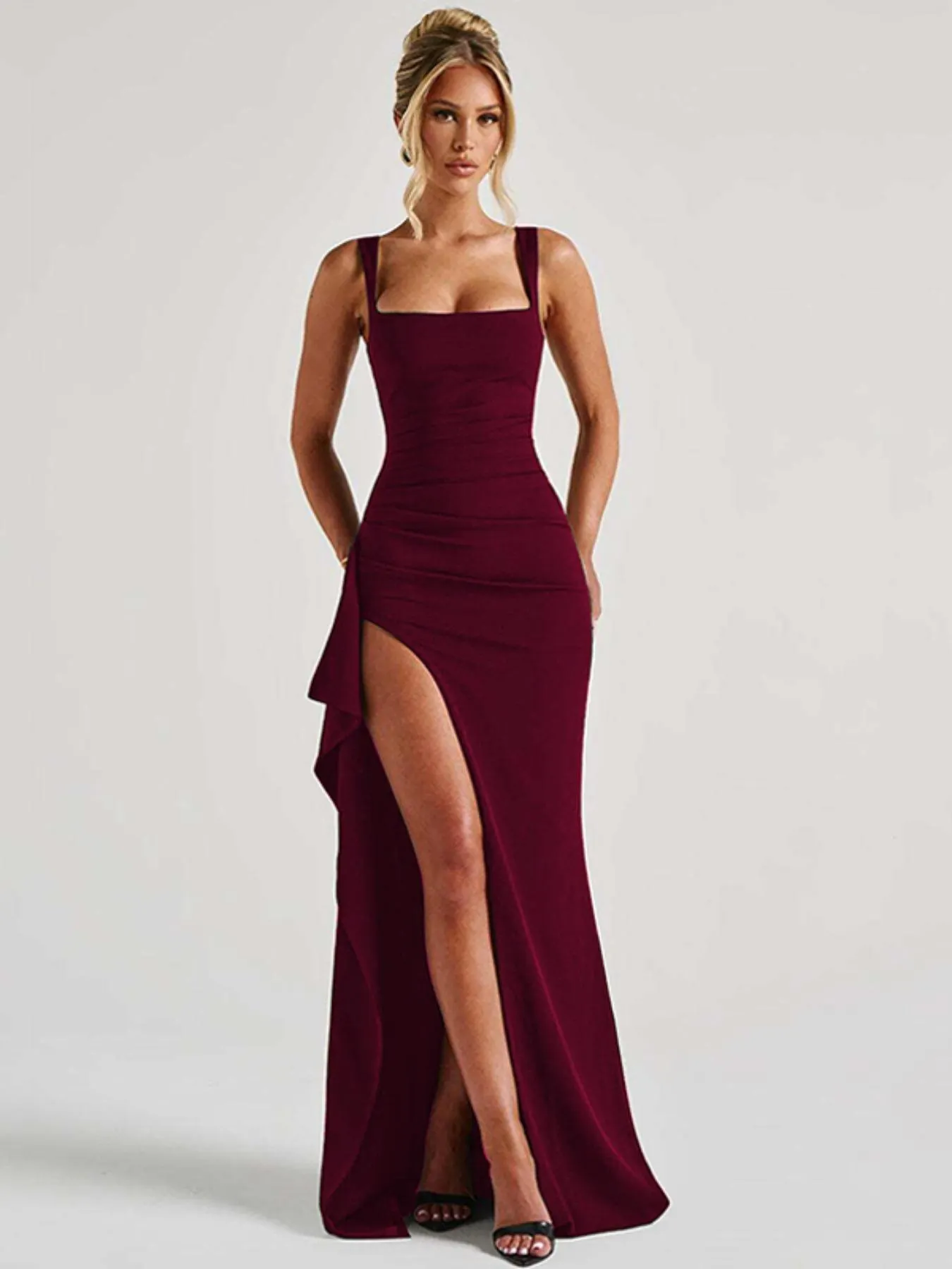 Women's Plain Split Thigh Backless Dress, Elegant Sexy Sleeveless Dress for Party Club Dating Wear, Ladies Clothes for All Seasons, Floor Length Slip Dress