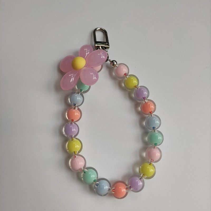 Summer Pastoral Style Beaded Mobile Phone Chain Transparent Candy Bead Chain Bracelet Flower Jewelry Earphone Case Pendant Bag