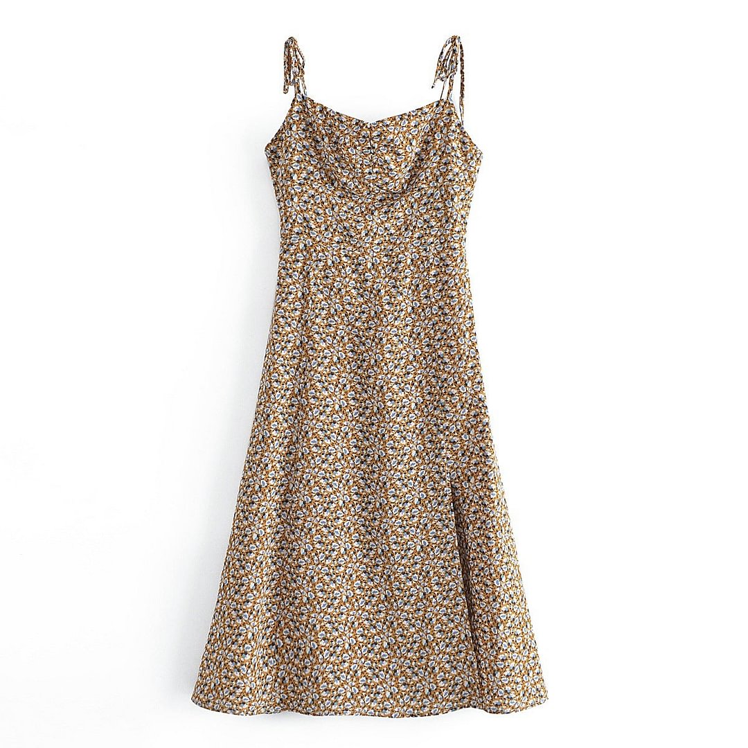 Spring Women's Clothing Long Printed Tied Spaghetti-strap Dress