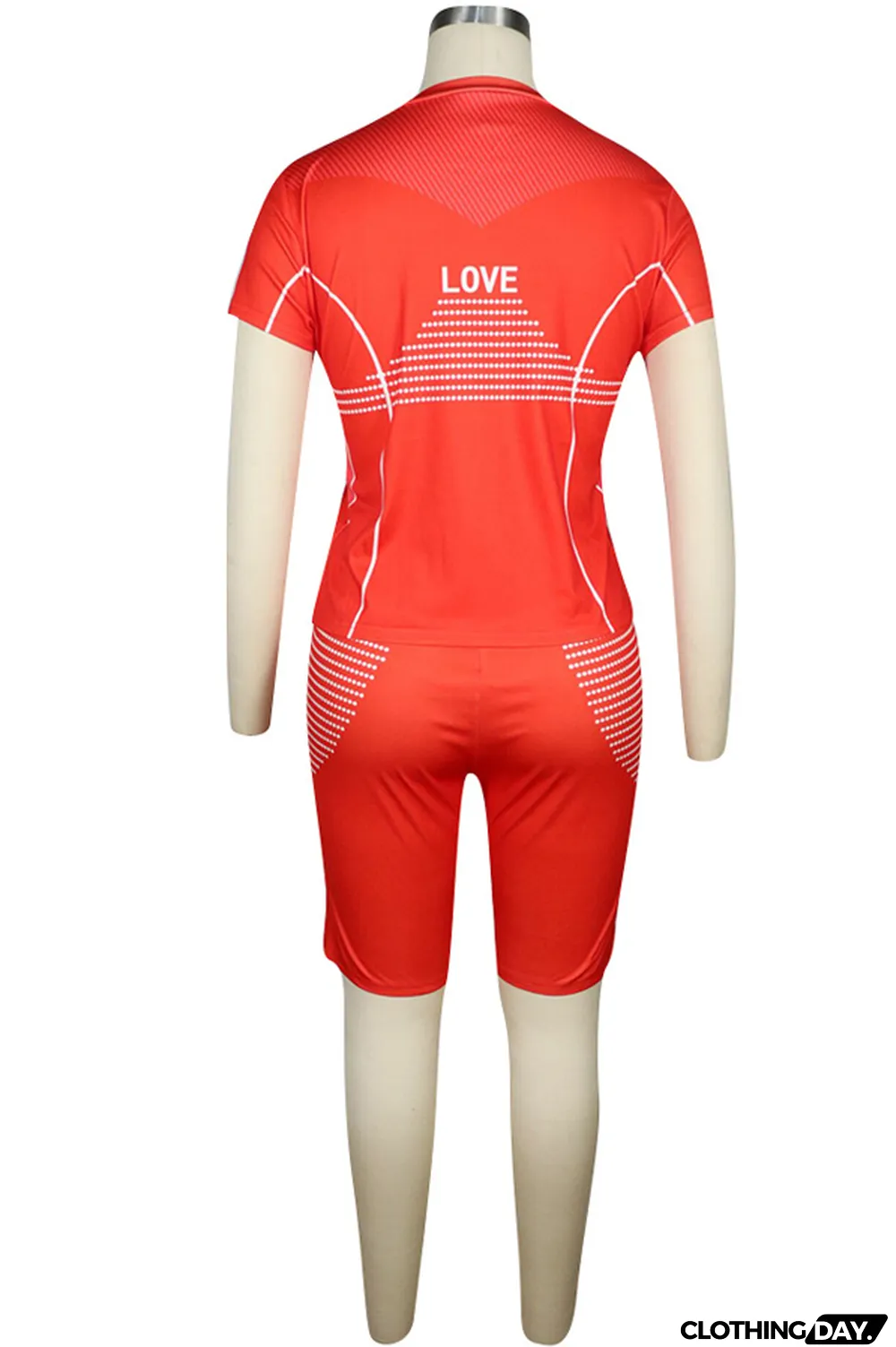 Pink knit Sexy Patchwork Print Straight Short Sleeve Two Pieces