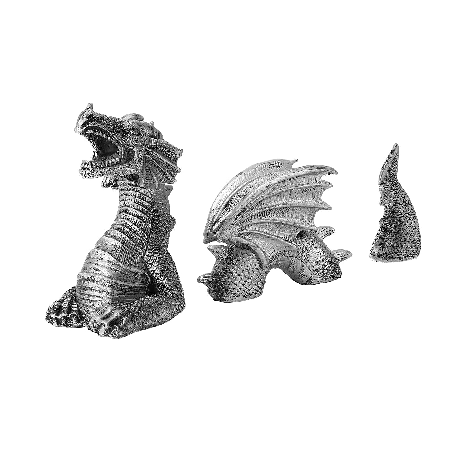 Gothic Dragon Statues Fantasy Animal Dragon Figures Garden Decor (White)