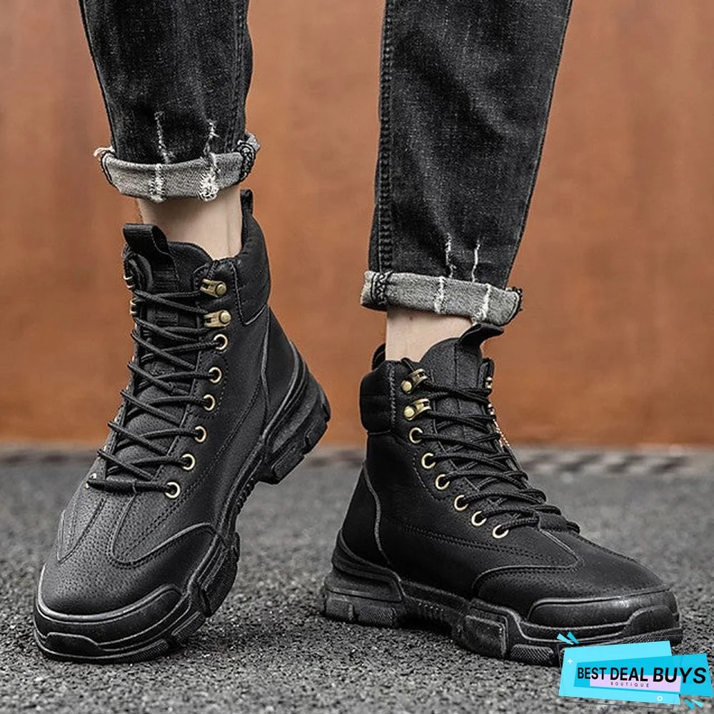 Men's Fall Casual Daily Boots Walking Shoes Pu Breathable Non-Slipping Wear Proof Black / Khaki / Gray