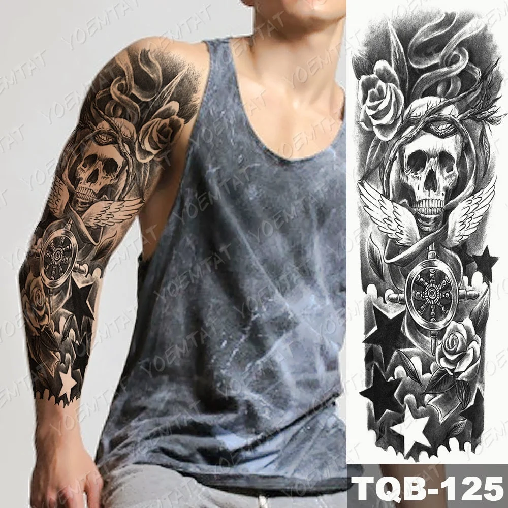Large Arm Sleeve Waterproof Temporary Tattoo Sticker Lion Crown Gun Rose Wolf Tiger Animal Tattoos Women Men Body Art Fake Tatto