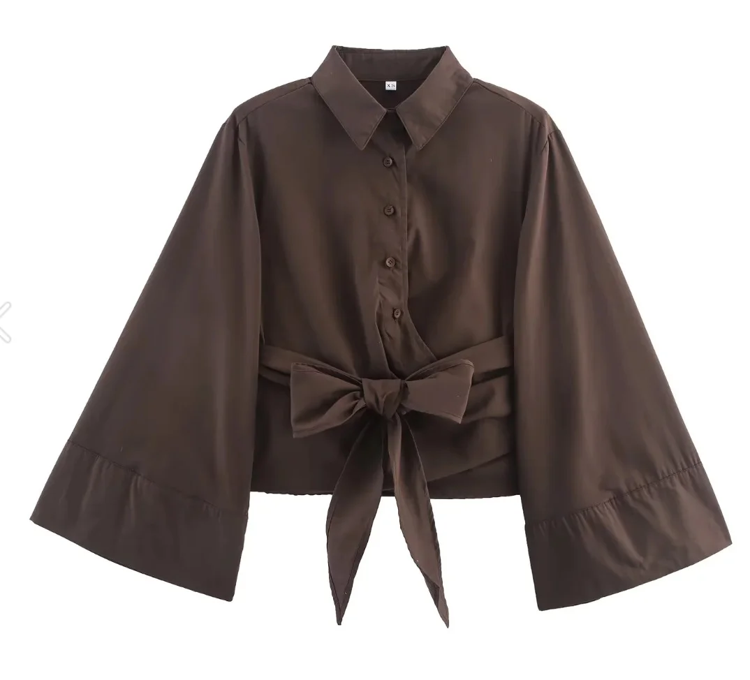 Nigikala Nigikala Women's Clothing Explosion Fashion Casual Collar Gold Buckle Dress Silk Shirt