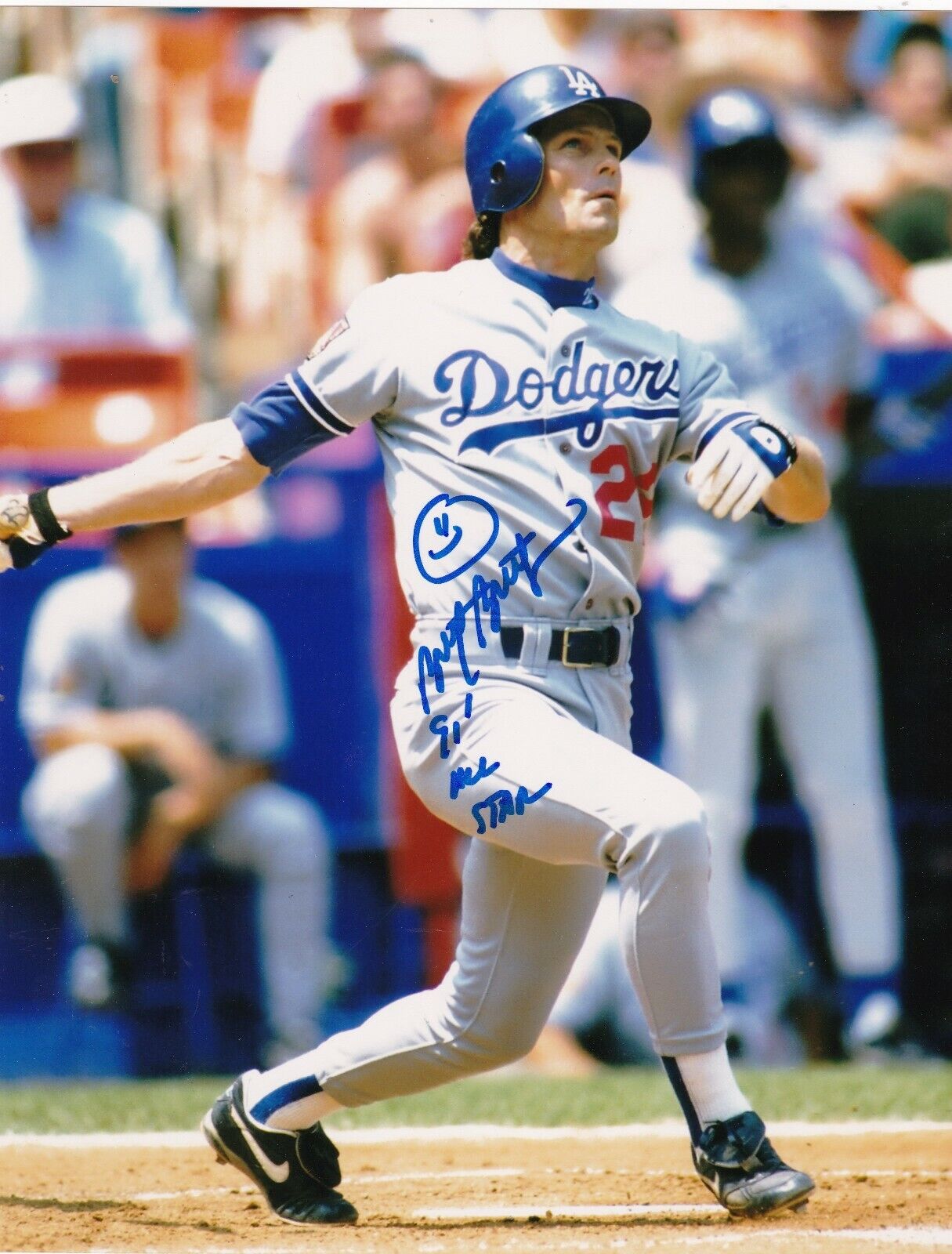 BRETT BUTLER LOS ANGELES DODGERS 1991 ALL STAR ACTION SIGNED 8x10