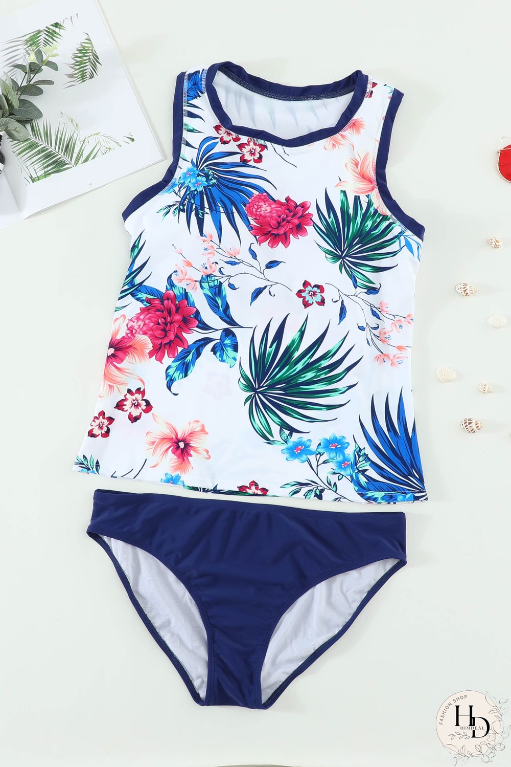Printed Sleeveless Scoop Neck Tankini Set
