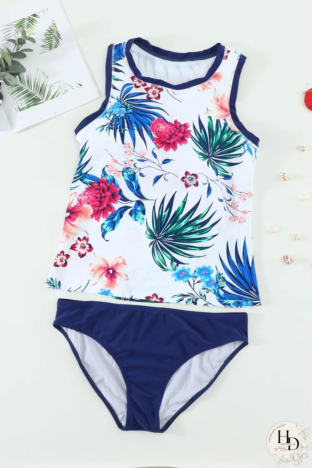 Printed Sleeveless Scoop Neck Tankini Set
