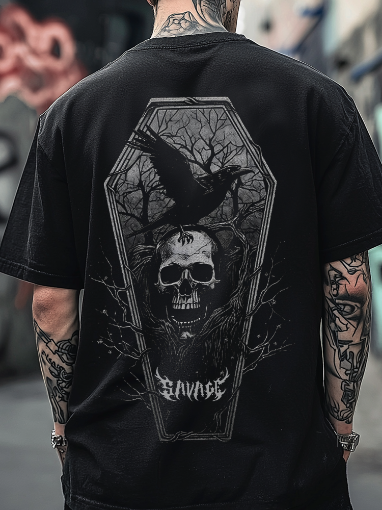 Satanic Skull Devil Raven Street Style Digital 3D Printed Unisex Casual T-shirt