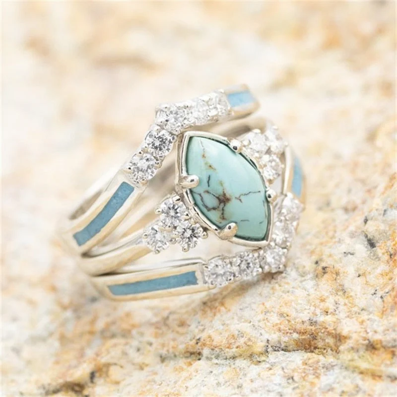 3pcs/set Women's Multilayer Hollow Green Stone Ring Band  Exquisite Moissanite Engagement Wedding Rings Ethnic Anniversary