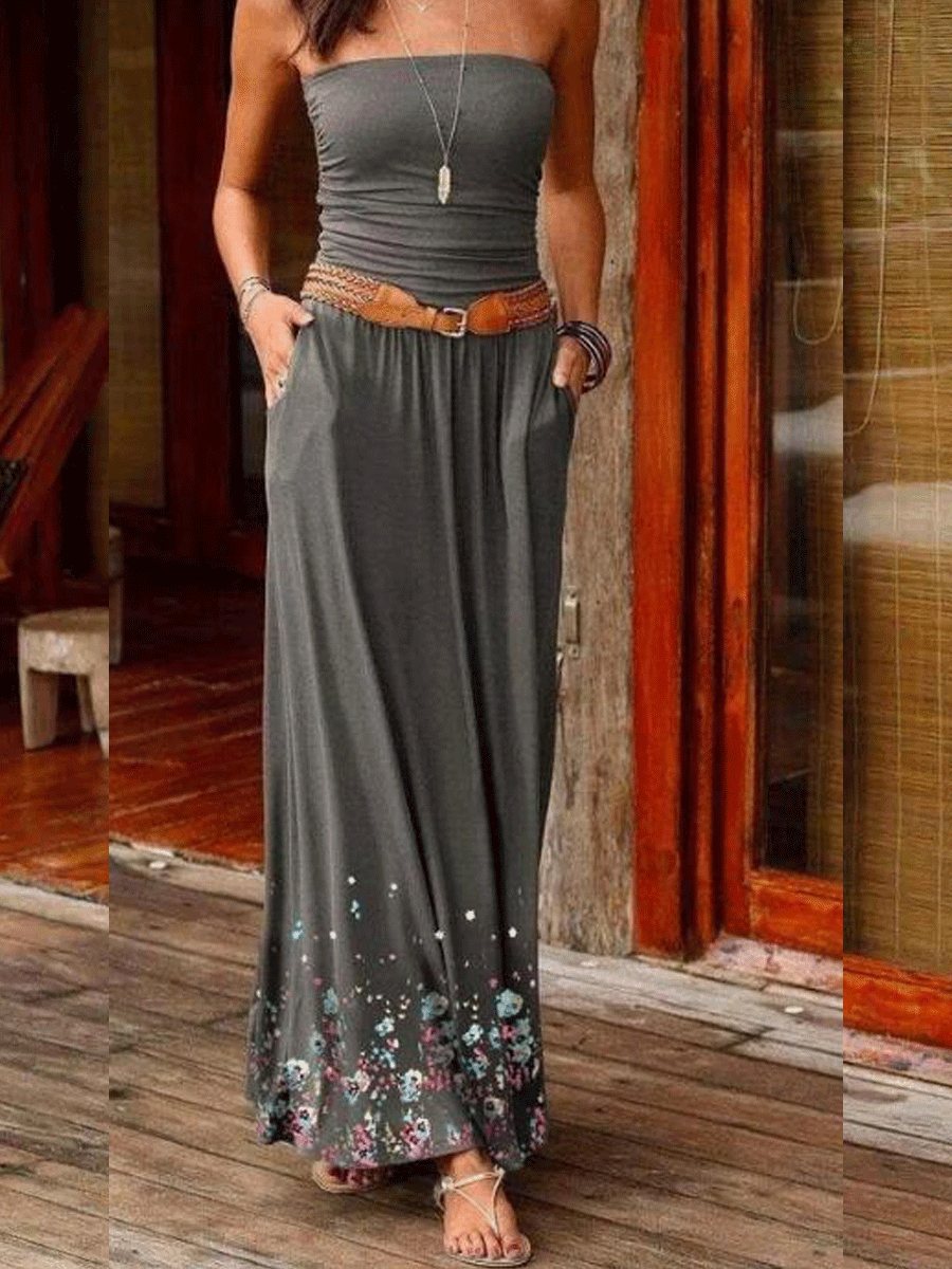 Strapless Boho Plain Dresses