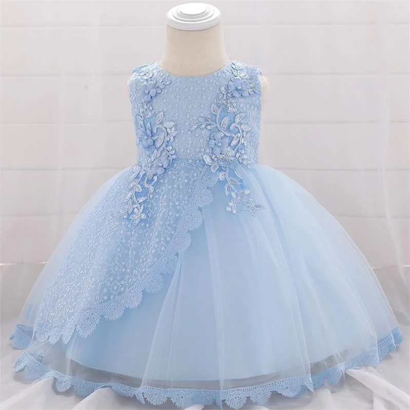 2021 Summer  Clothes Tulle Infant 1st Baptism Dress For Baby Girl Dresses Party And Wedding Flower 2 1 Year Birthday Dress Tutu 1108