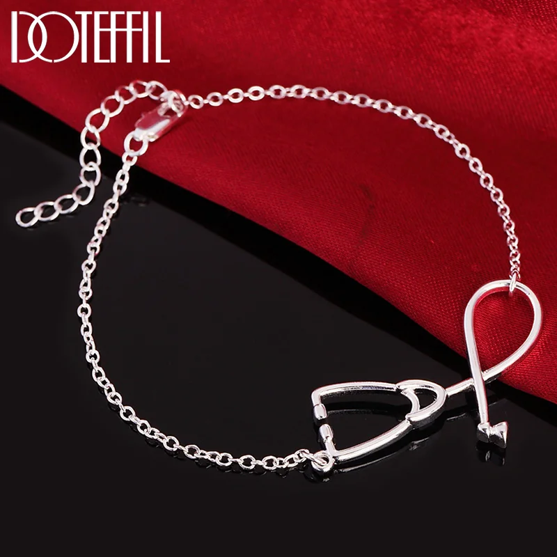 DOTEFFIL 925 Sterling Silver Stethoscope Bracelet Chain For Women Jewelry