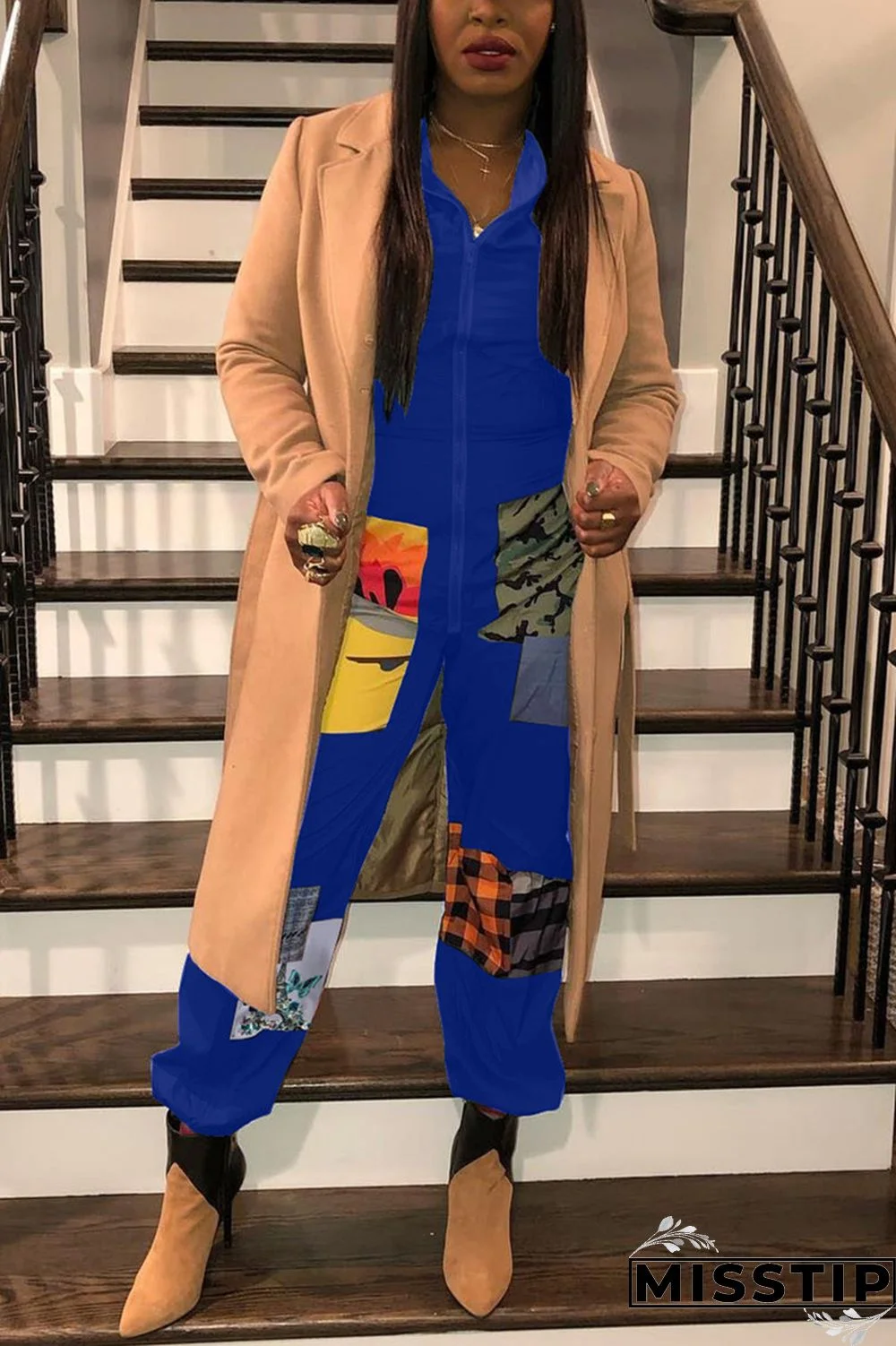 Leopard print Chemical fiber blend Sexy zipper Leopard Print Camouflage Zippered Zipper Plus Size