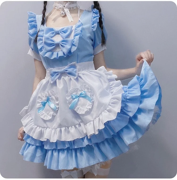 Blue Lolita Maid Dress Halloween Fancy Dress-elleschic