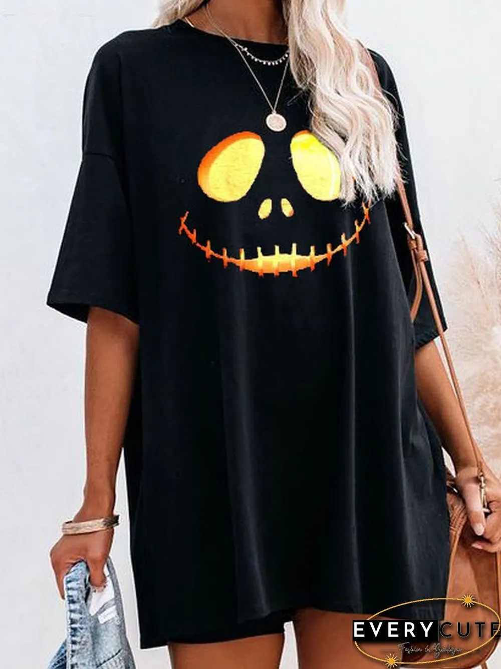 Halloween Scary Face Print Short-sleeved T-shirt