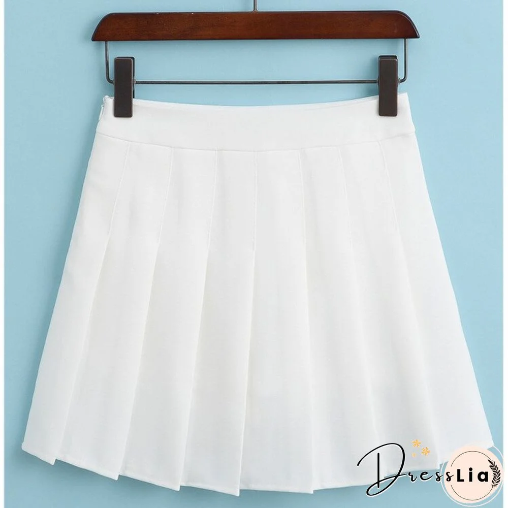New Spring High Waist Ball Pleated Skirts Harajuku Denim Skirts Solid A-line Sailor Skirt Japanese School Uniform