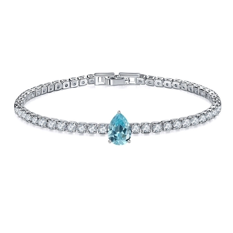 Copper Rhodium Plated Minimalist Shiny Inlay Round Water Droplets Heart Shape Zircon Tennis Bracelet