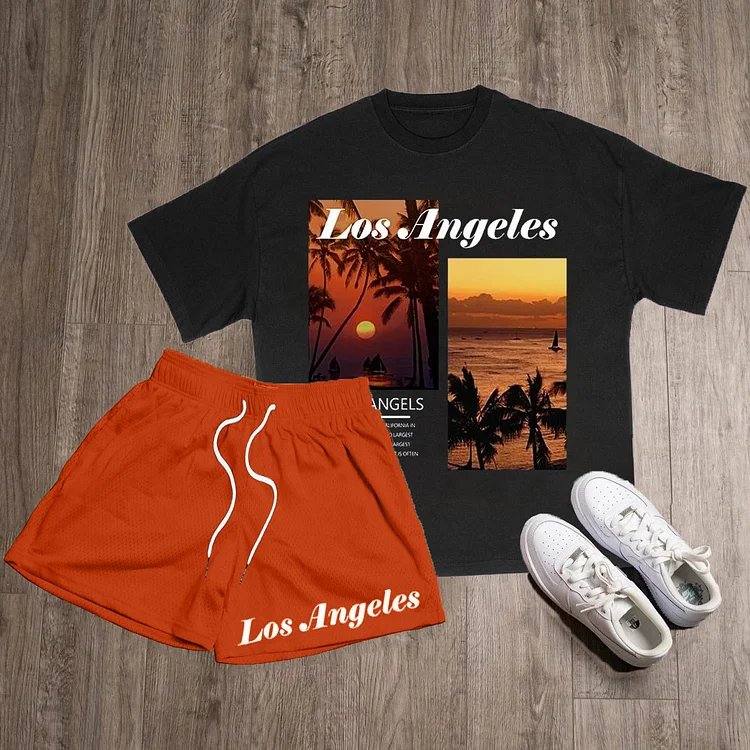 Los Angeles Print T-Shirt Shorts Two-Piece Set