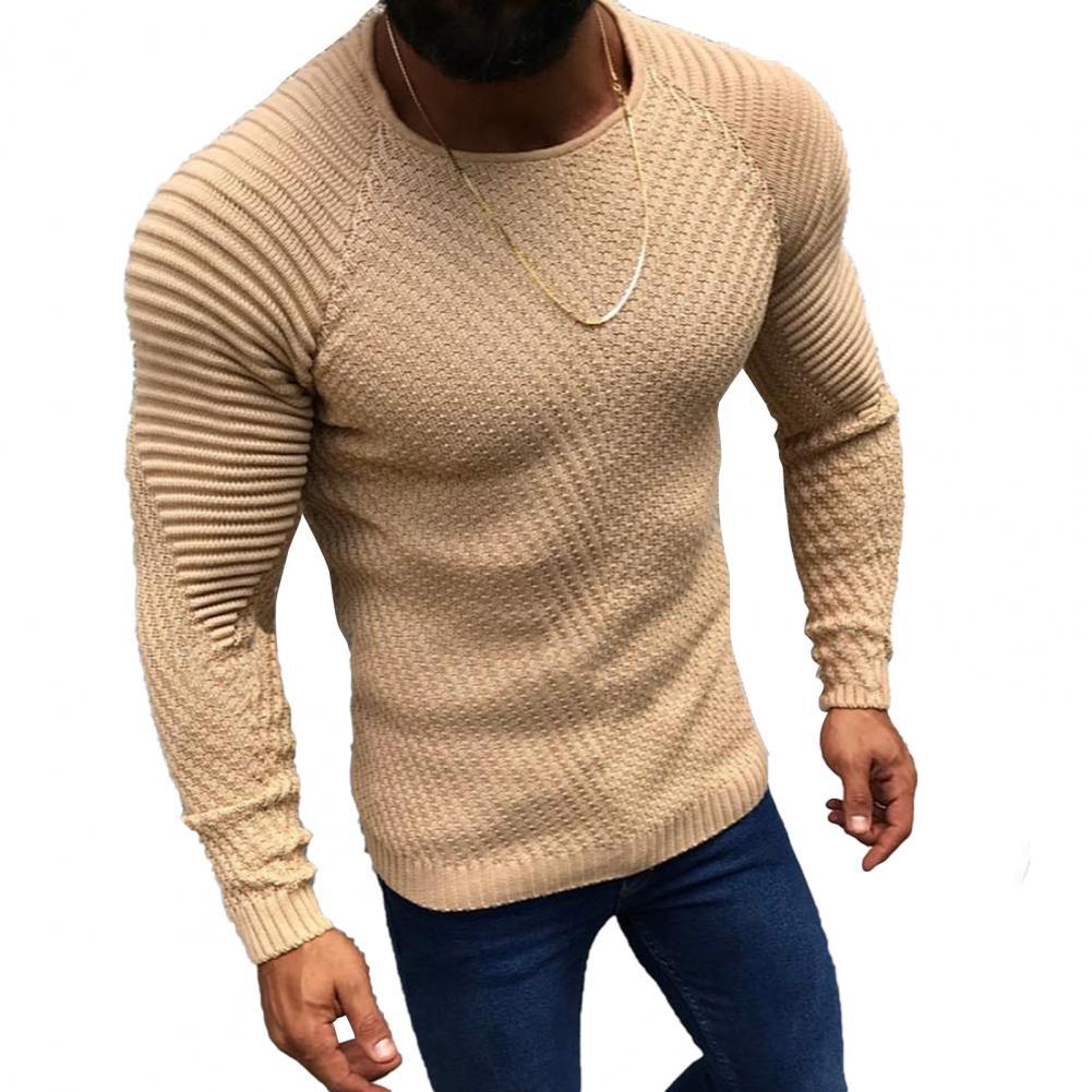 Men's Fashion Solid Color Round Neck Slim Fit Warm Sweater