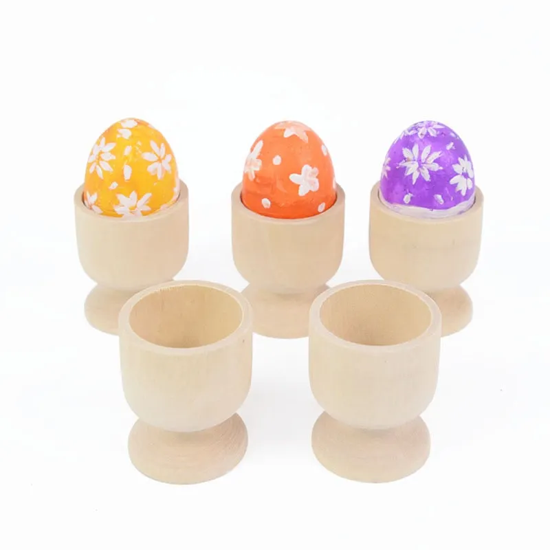 5Pcs Easter Wooden Egg Tray Container Tabletop Egg Holding Cups Kids DIY Eggs Holder Happy Easter Party Decoration for Home