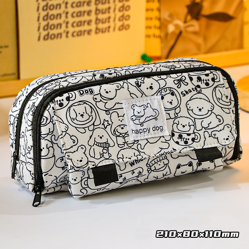 Journalsay 1 Pc Cartoon Dog Pattern Large Capacity Pencil Case Fabric Stationery Storage Box