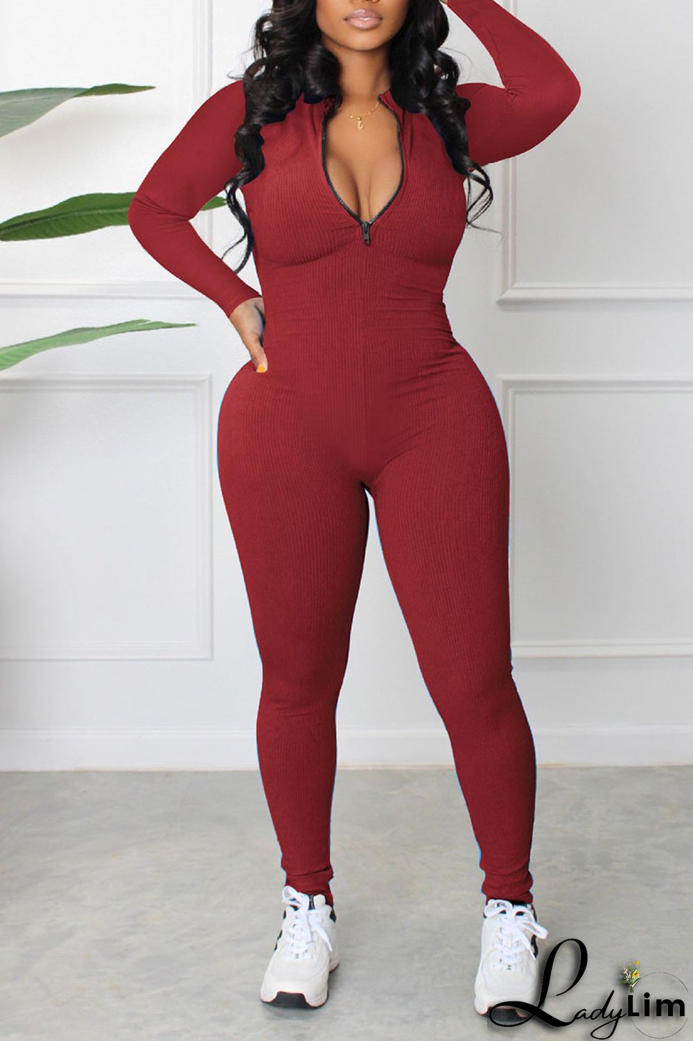 Blue Casual Sportswear Solid Patchwork Zipper Collar Regular Jumpsuits