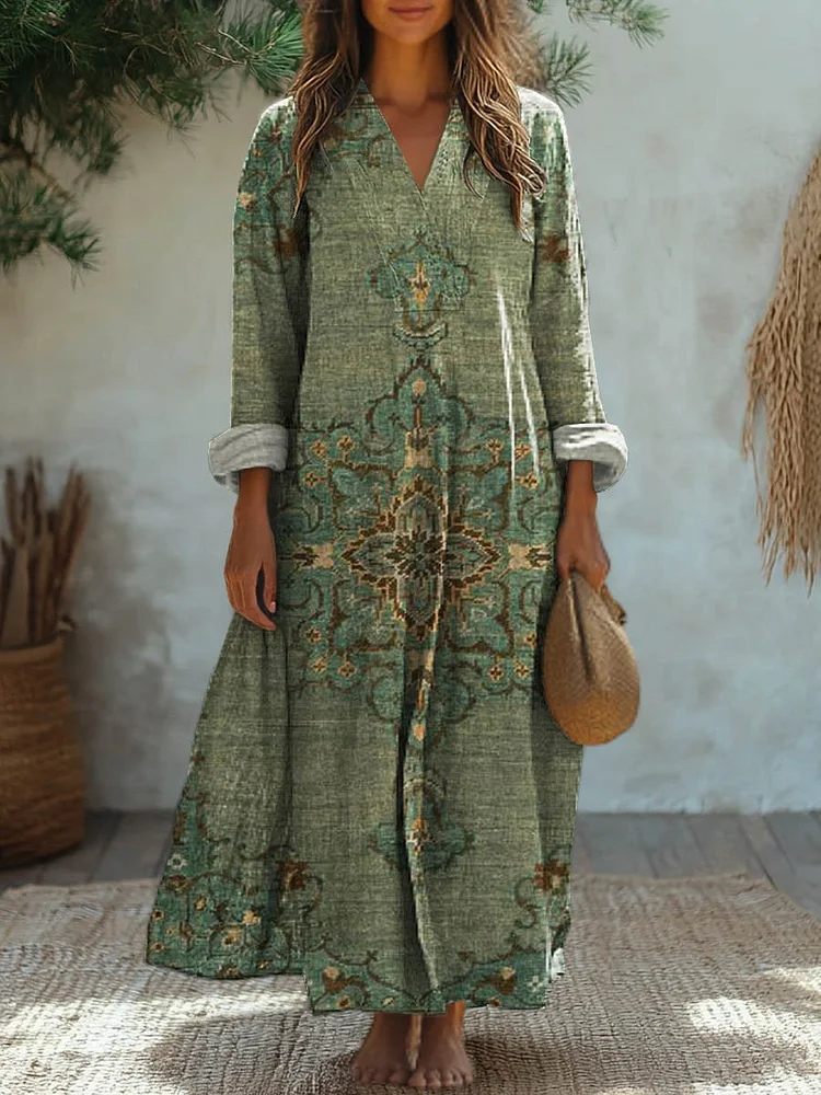 Women's Vintage Lovely Floral Art Print Casual Cotton Dress
