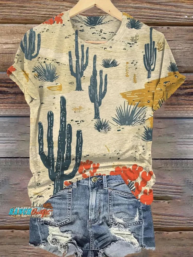 Western Desert Cactus Print T-Shirt