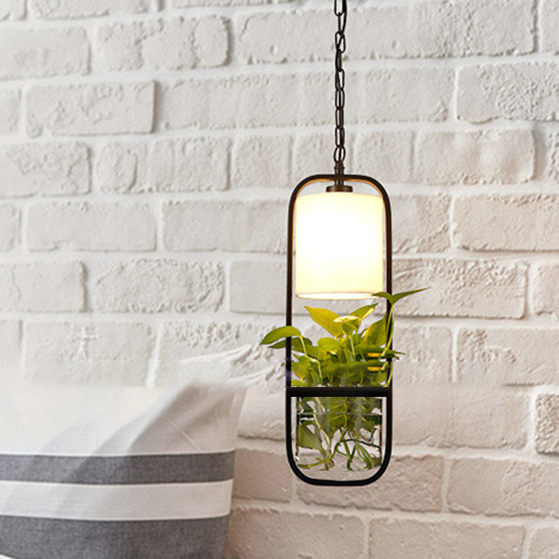 Modern Art Deco Rectangle Aquatic Plants Iron Glass 1-Light Pendant Light For Living Room