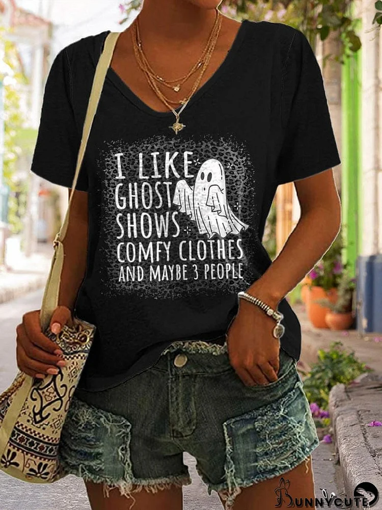 Women's Casual I like Comfy Clothes And Ghost Shows Printed Short Sleeve T-Shirt