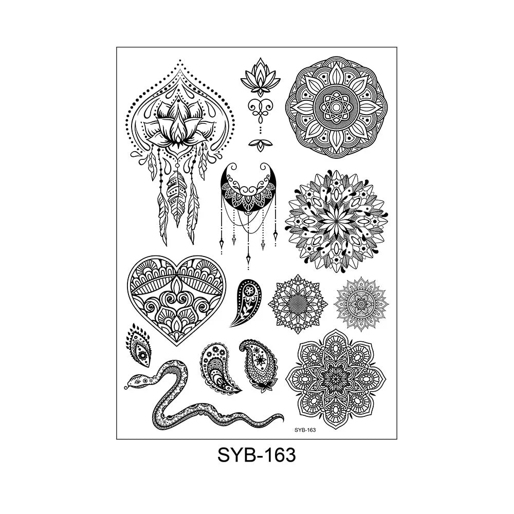9 Kinds Mandala Totems Tattoo Waterproof Temporary Body Art Stickers Black Color Disposable Makeup Concealer Sticker Convenient