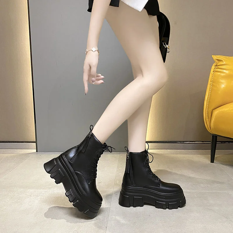Lourdasprec Women Platform Wedges Booties 2021 Autumn New Fashion Round Toe Female Gothic Shoes White Short Boot Woman High Heel Ankle Boots