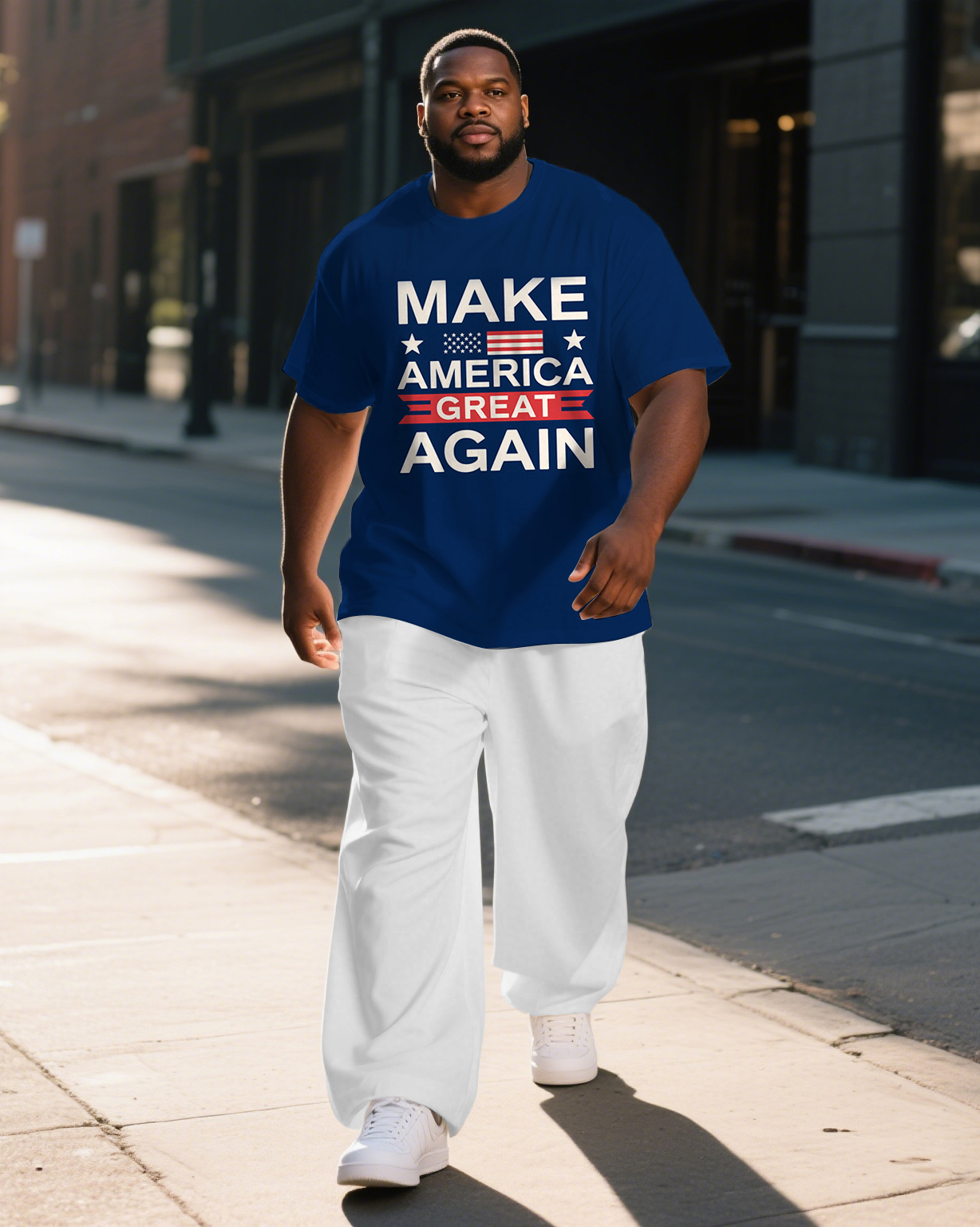 Big Men's Outdoor America Theme Sayings Printed Casual Short Sleeve T-shirt Pants Suit