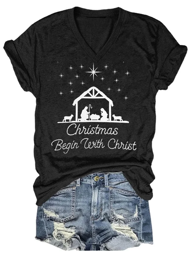 Christmas Jesus Print Casual T-Shirt-mysite