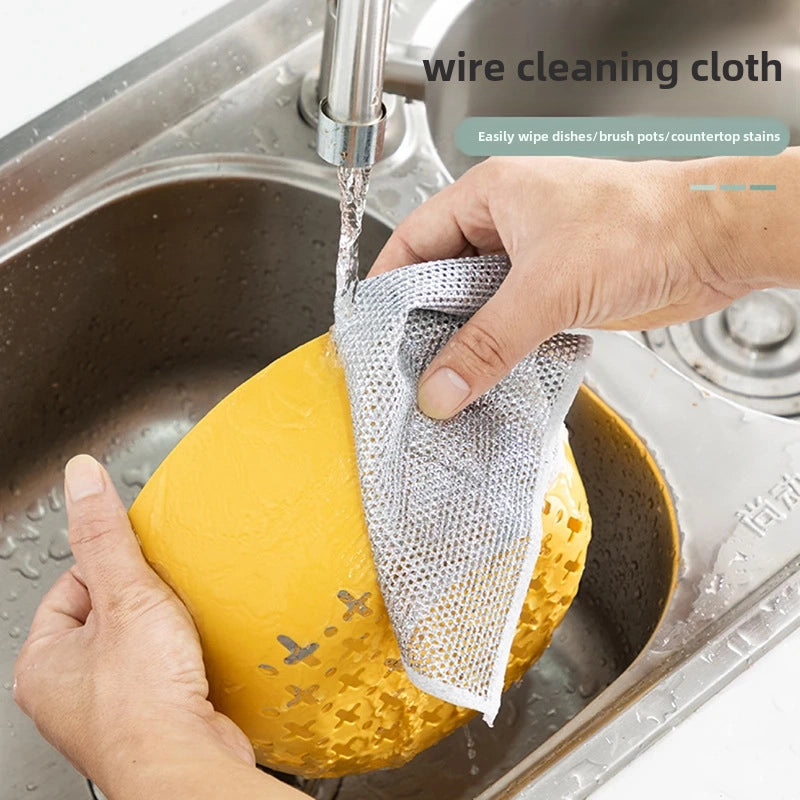 Double-sided Silver Wire Dish Cloth Steel Wire Cloth Instead Of Steel Ball Non-stick Oil Dish Towel Kitchen Stove Washing Bowl Washing Pot