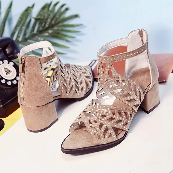 Womens Sandals-Fashionable & Elegant Party Shoes with Zip, Mid Square Cover Heel