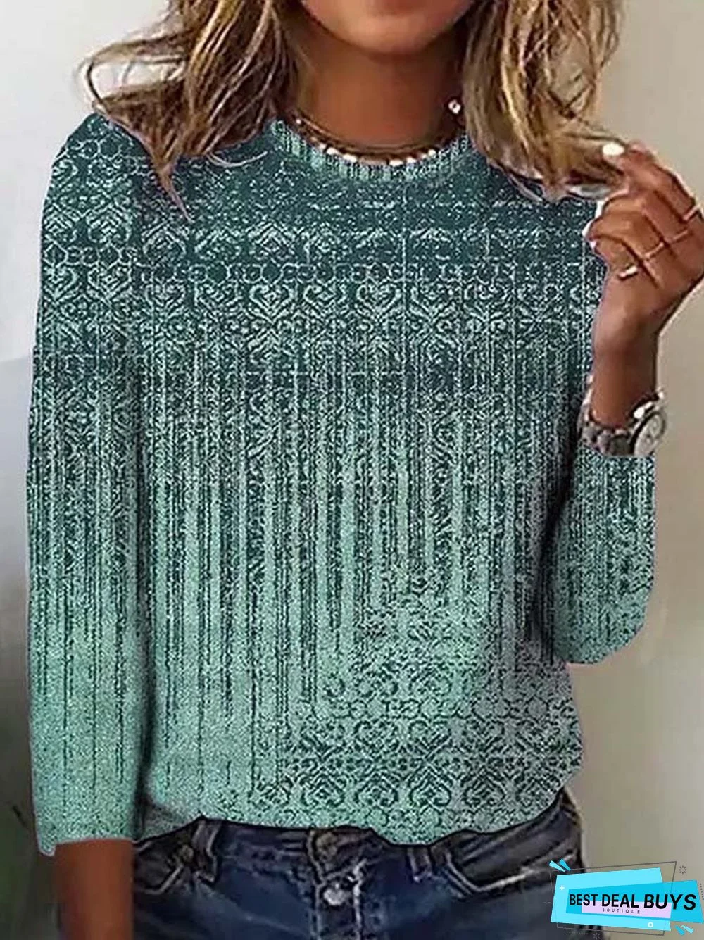 Ethnic Crew Neck Casual T-Shirt