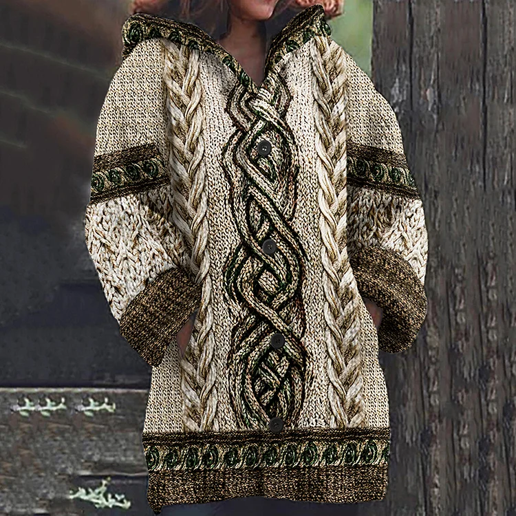 Women's Irish Celtic Knot Jacquard Button Up Cardigan Sweater