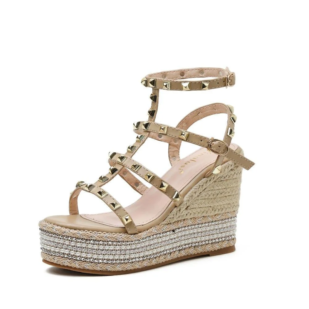 2021 New Summer Shoes Ladies Sandals Platform Shoes Wedge Casual Shoes Ladies Buckle Rivet Decoration Fashion Women's Shoes